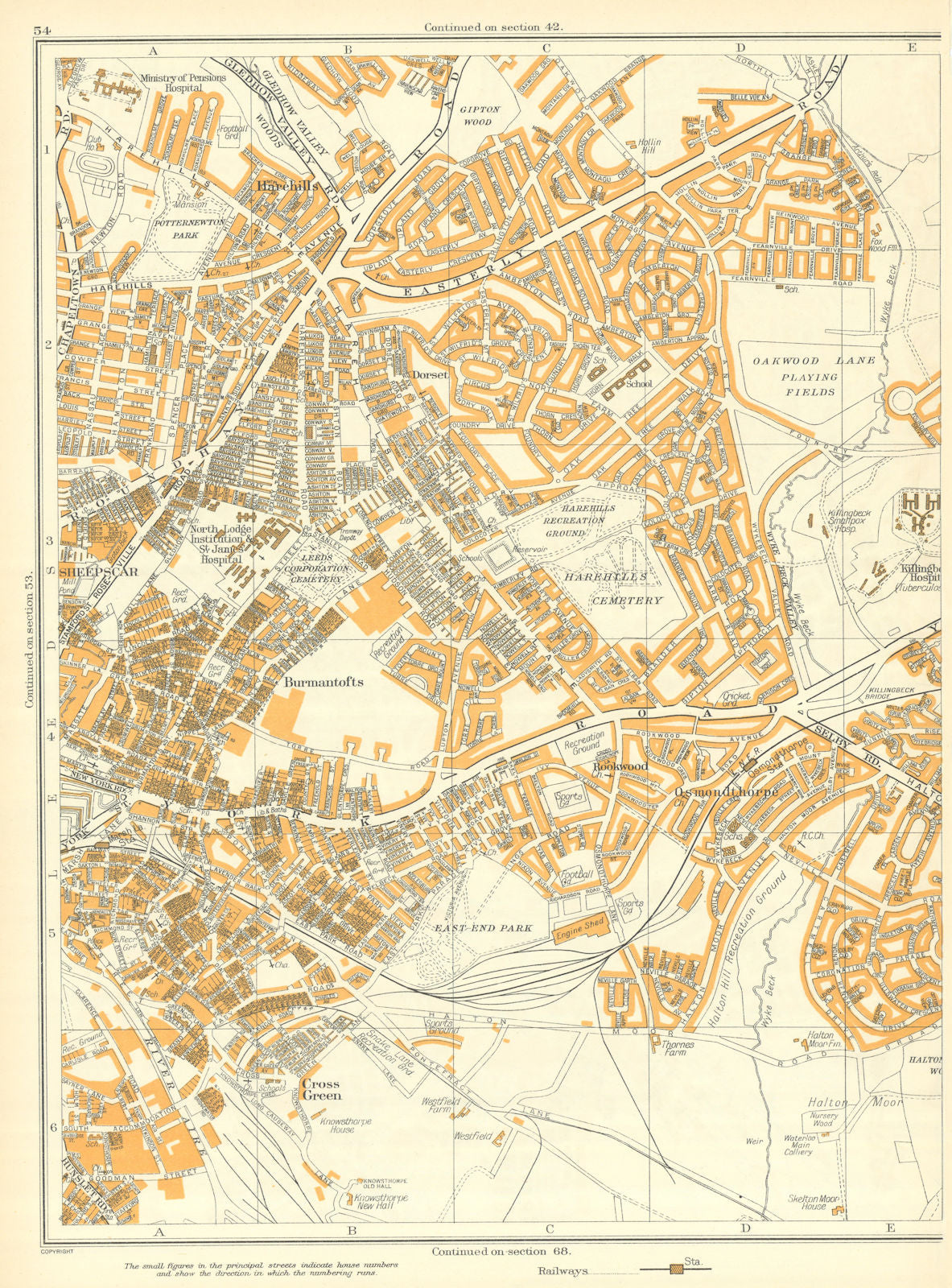 LEEDS Burmantofts Sheepscar Harehills Osmondthorpe Rookwood 1935 old map